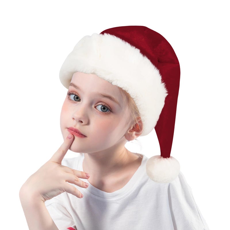 Eoocan Santa Hat  Santa Hat for Kids  Unisex Velvet Comfort Wine Red Christmas Hats Extra Thicken Classic Plush for Christmas New Year Festive Holiday Party Supplies - Image 1